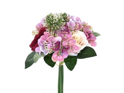 Vrtnice in hortenzija v šopku 30,4cm