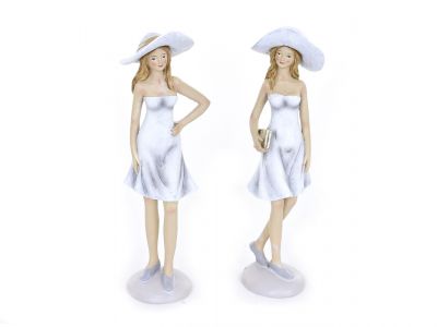 Madame in white with hat assorted 8x6x25cm