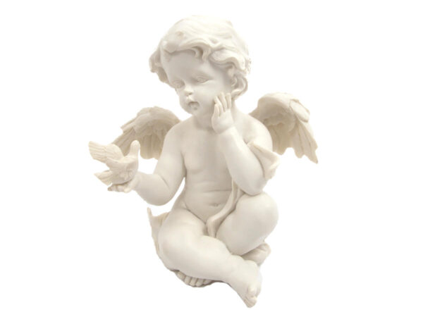 Angel sedeči z golobčkom Bela
