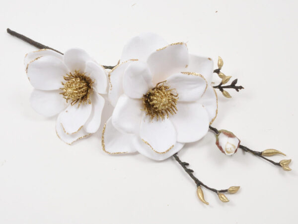 Magnolija vejica x2,rob blešč. bela žamet