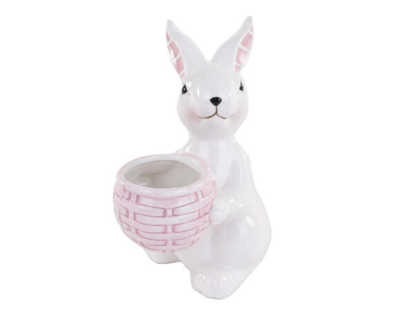 Zajklja iz porcelana s košaro bela/roza porcelan