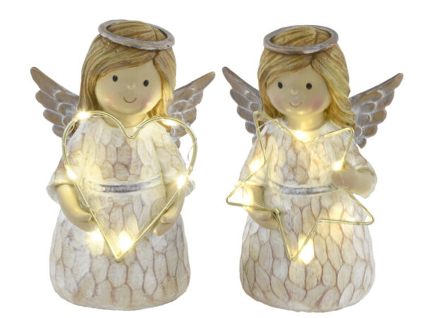 Angel z LED lučkami krem polirezina
