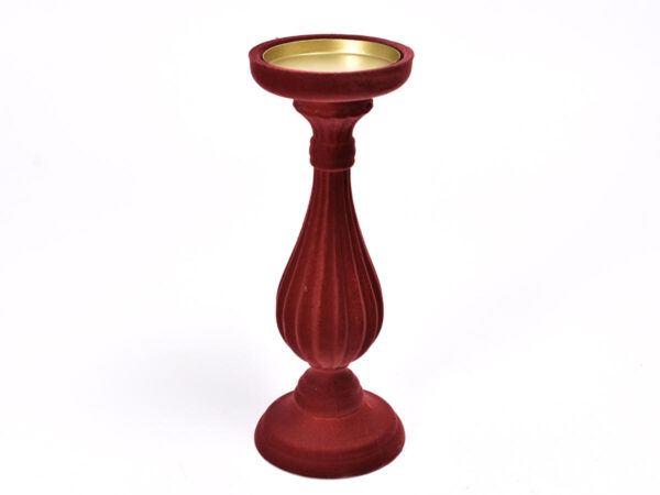 Svečnik lesen h28cm z bordo žametom bordo les/žamet