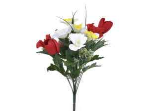 Anemone/tulipan/narcisa v šopku x14 rdeča/bela svila